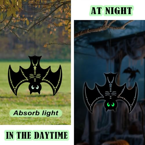 Outdoor Halloween Metal Bat Decorations Set with Glowing Eyes - 3 Pack
