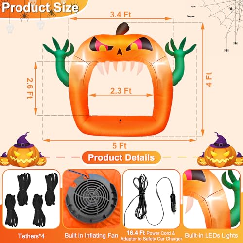 4ft Inflatable Halloween Car Decoration Pumpkin with LED Lights - Multicolor