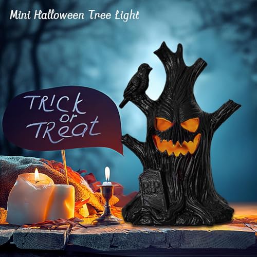 Halloween Tree Light Decoration with Glowing Face - Indoor Haunted Tree Scene