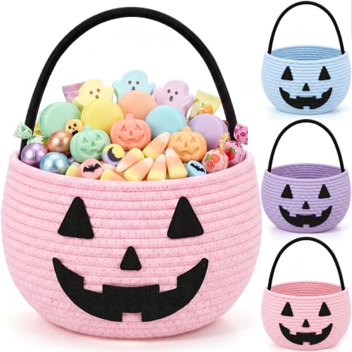 Pink Halloween Pumpkin Trick or Treat Basket for Kids - Festive & Durable