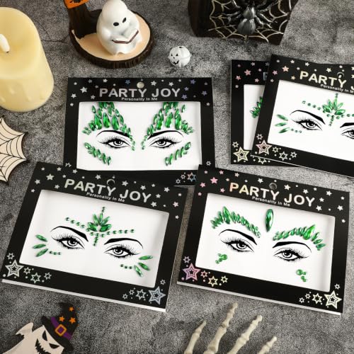 Halloween Green Face Gems Jewels Stickers - Ivy Style, 6 Pcs Face Art Accessories