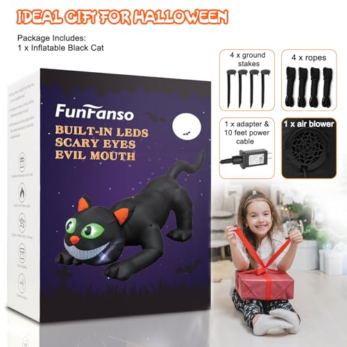 7 FT Black Cat Inflatable Halloween Yard Decoration with Bright LED Lights - Outdoor Blow-Up Halloween Decor