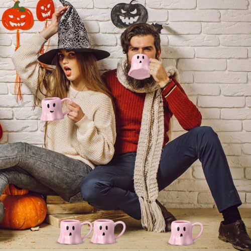 Pink Ghost Coffee Mug Set - 6 Pcs Halloween Ceramic Cups 11 oz - Ghost Face