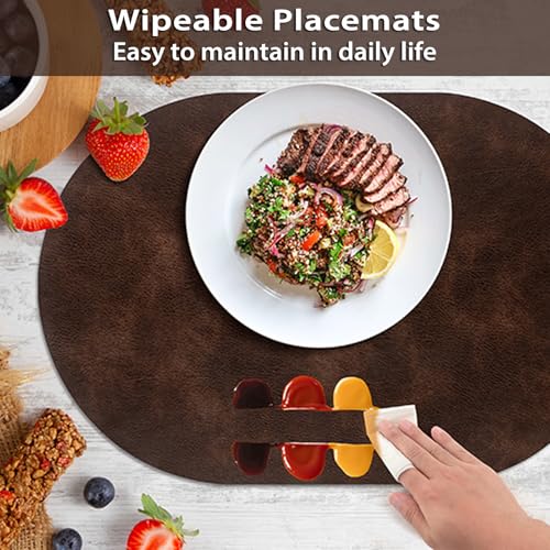 Coffee Oval Placemats Set of 8 - Heat Resistant Waterproof Table Mats