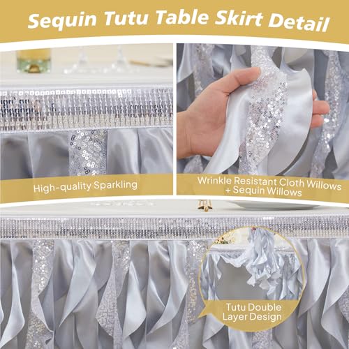 Silver Sequin Table Skirt 14ft for Rectangular Tables Wedding Party Decor - Variation of THIS listing