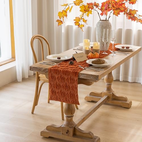 Thanksgiving Table Runner with Faux Fur Pumpkin Design - Fall Decor, 13x72 Inches - Fall / 72x13