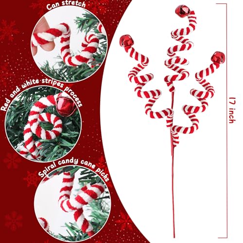 Christmas Tree Topper Candy Cane Decorations Set - Red & White, 17 Inch, 6 Pcs - Holiday Decor