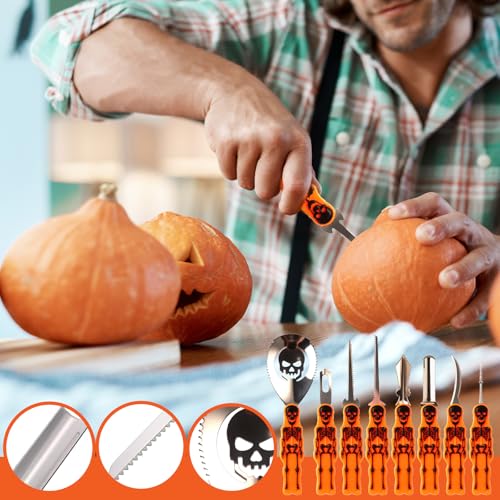 8-Piece Stainless Steel Pumpkin Carving Kit with Plastic Storage Box - Heavy Duty Halloween Tools