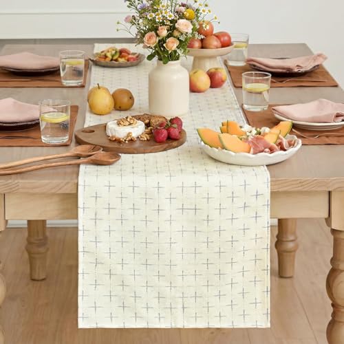 White Cross-Star Textured Table Runner 13x72 Inch - Seasonal Waterproof Rustic Home Decor