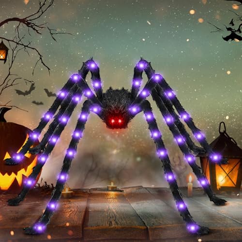 Giant Lighted Halloween Spider Decoration - 6.6FT Outdoor Creepy Yard Prop with 90 LEDs
