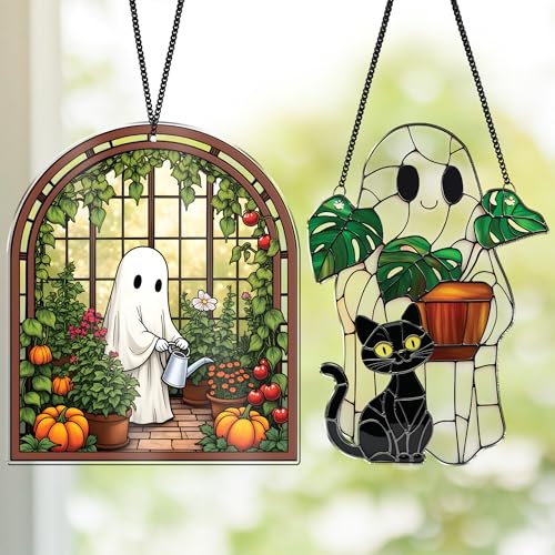Halloween Ghost & Black Cat Suncatchers Set - Boo Variation