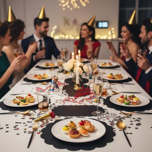 Black Paper Placemats 13.5 Inch Scalloped Halloween Table Decor - 60 Pcs