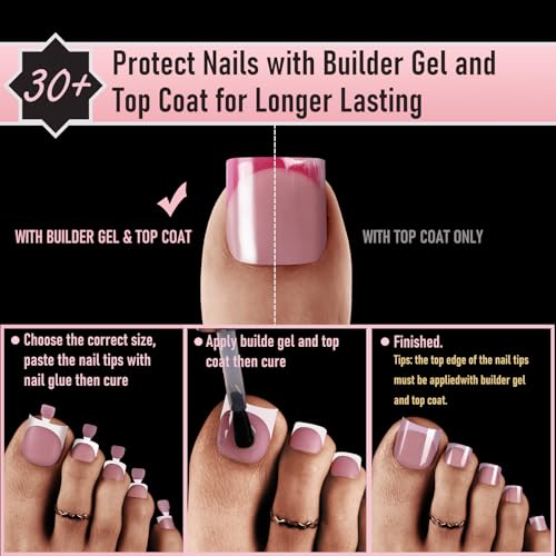 Pink-Blue-Black French Tip Toe Nail Press Ons - Square, 180pcs, 3 Colors with Variations