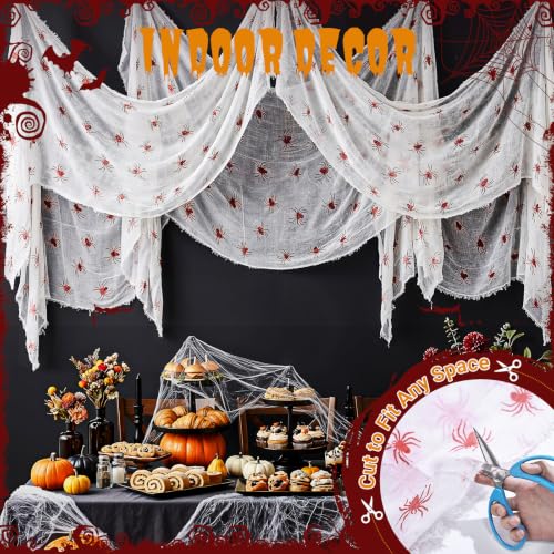 Halloween Spider Tablecloth - Red Spider Design, 85x108in, Reusable, Spider Table Cover - Spider Tablecloth Variation
