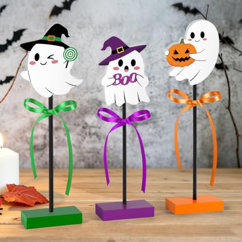 Halloween Wooden Ghost Signs Set - Cute Ghost Table Decorations - Variation of Cute Ghost