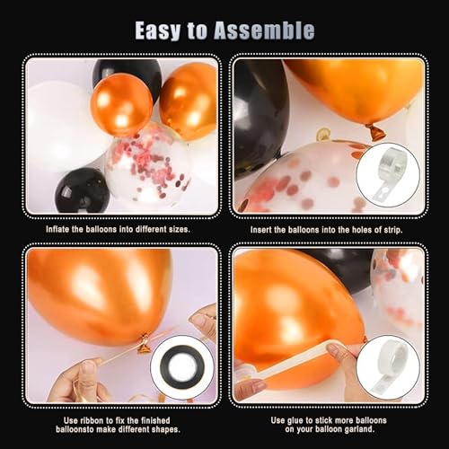 Halloween Balloon Arch Kit - Black, Orange & Rose Gold Confetti, 130 Pcs