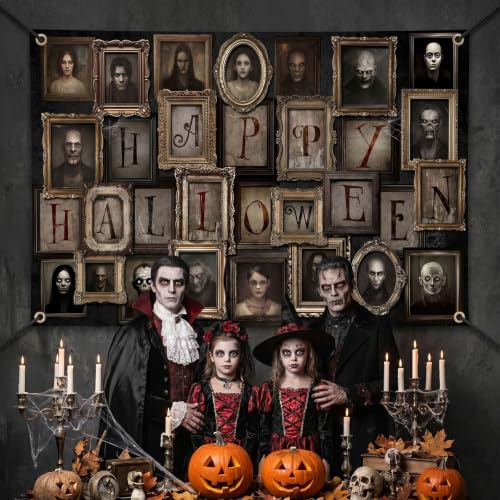 Halloween Portrait Banner - Black, 70.8x43.3 Inch, Durable Polyester