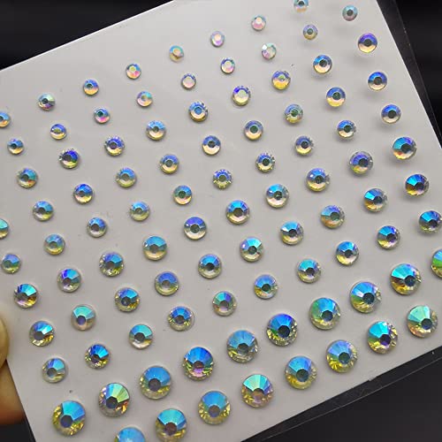 Self-Adhesive Face Gems Rhinestone Stickers for Makeup & Body Art - White AB, 3 Sheets