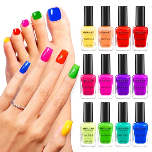 GELLEN Neon Nail Polish Set - 12 Bright Colors No Lamp Needed Z-12 Colors Bright Neon Set