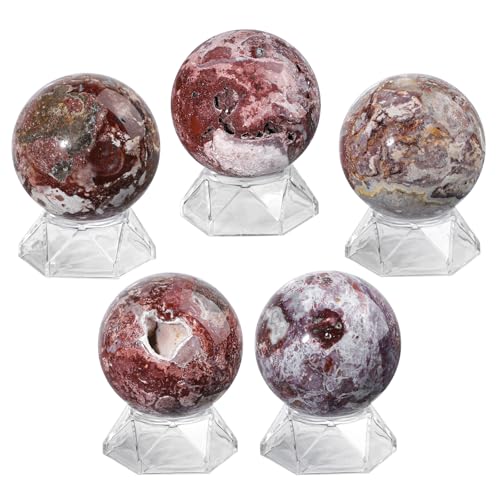 Natural Mexican Agate Stone Sphere - 2.4 to 2.76 Inch Crystal Ball with Stand for Meditation & Decor - Variation of 2.4-2.76 Inches