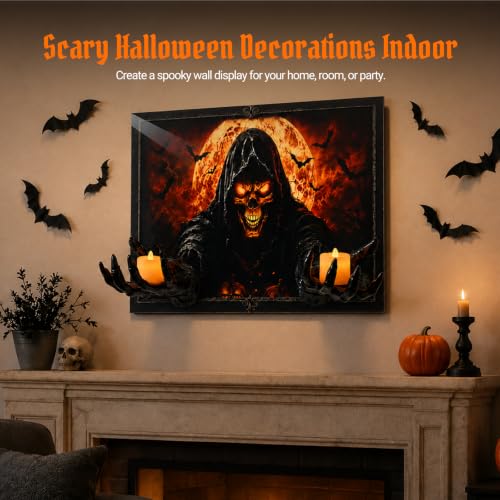 Halloween Wall Decor 3D Grim Reaper Skeleton Hands with LED Candles, Haunted House Gothic Art