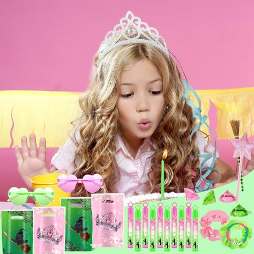 Pink and Green Birthday Party Favors Set - Glasses, Broom Pens, Bracelets & More