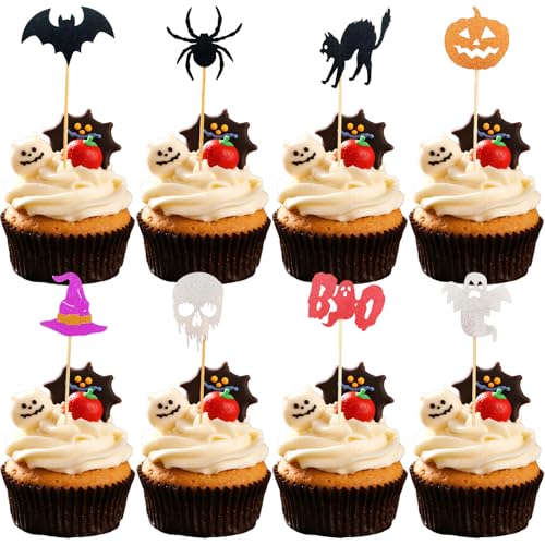 Halloween Cake Decorations Boo 24PCS Ghosts Bats Skeletons Spiders Cake Picks
