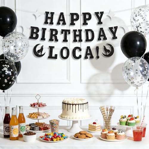 Vampire Theme Happy Birthday Banner Gothic Party Decorations - Black Glitter