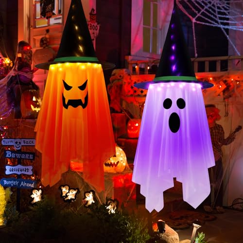 Hanging Ghost Halloween Decor Lights - 41 x 14 Inches, 8 Flashing Modes, Outdoor Waterproof String Lights