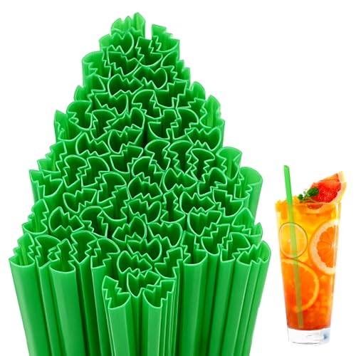 Disposable Plastic Drinking Straws with Christmas Tree Shapes - Bulk Party Supplies