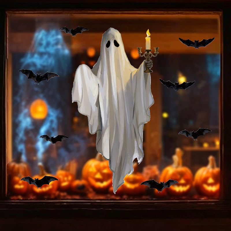 Halloween Window Clings Decorations Ghost & Bat Set - Colorful 22 Variation