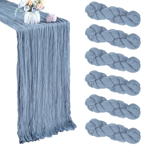Dusty Blue Cheesecloth Table Runner 35x120 Inch Set of 6 - Rustic Boho Summer Wedding Decor