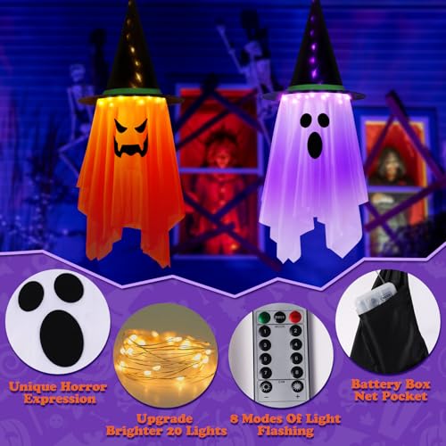 Hanging Ghost Halloween Decor Lights - 41 x 14 Inches, 8 Flashing Modes, Outdoor Waterproof String Lights