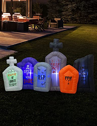 7.5 Foot Inflatable Halloween Tombstones with LED Lights - Pathway Scene Decor