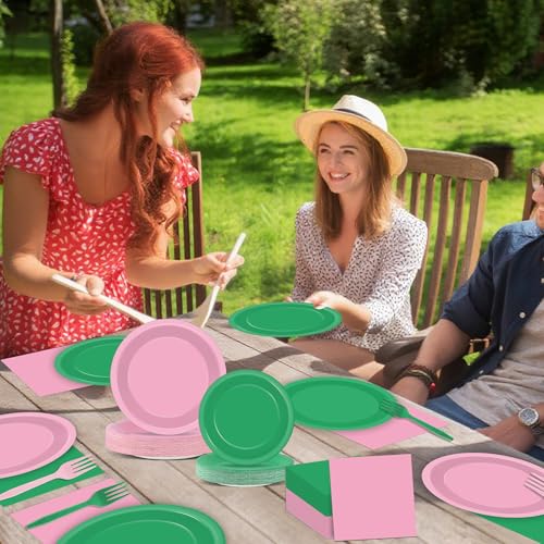 Pink and Green Witch Party Plates Napkins and Cutlery Set for Halloween Birthday Celebration - Serves 50 Guests