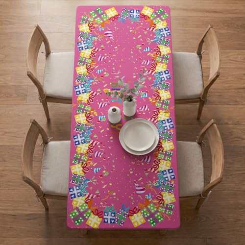 Pink Fitted Tablecloth for 5ft Rectangle Tables - Birthday Gift, 68x28 Inches