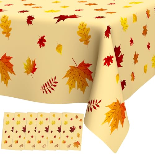 Fall Tablecloth 6 Pcs Thanksgiving Plastic Table Covers Waterproof 108x54 Inch