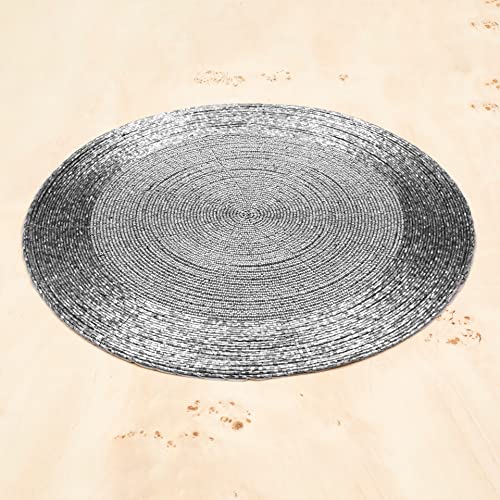 Grey Multi Beaded Placemats Set of 1 13-Inch Round Handmade Dinner Table Decor