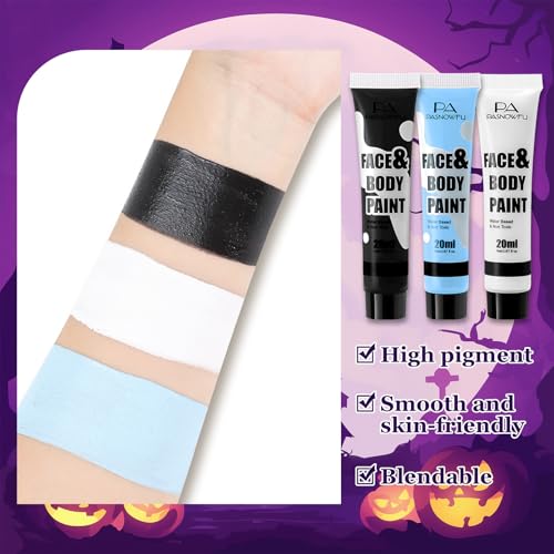 Black White Light Blue Water-Based Face Paint for Halloween & SFX - PASNOWFU