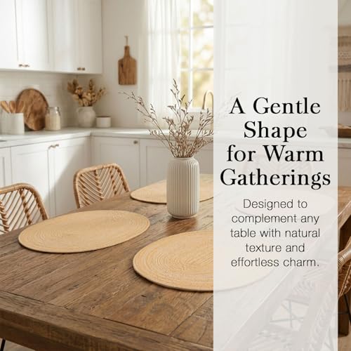Oval Braided Woven Placemats Set of 4 - Beige Brown Dining Table Mats