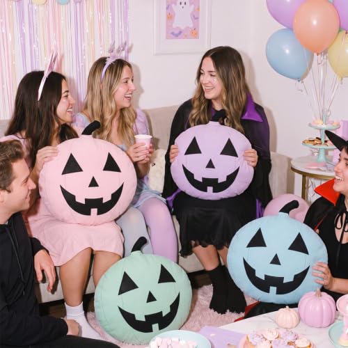 Pastel Halloween Pumpkin Pillow Set of 4 - Soft Velvet Fall Decor