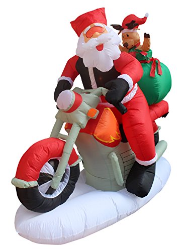 6 FT Outdoor Inflatable Santa Claus & Reindeer on Motorcycle - Weather-Resistant Holiday Decor