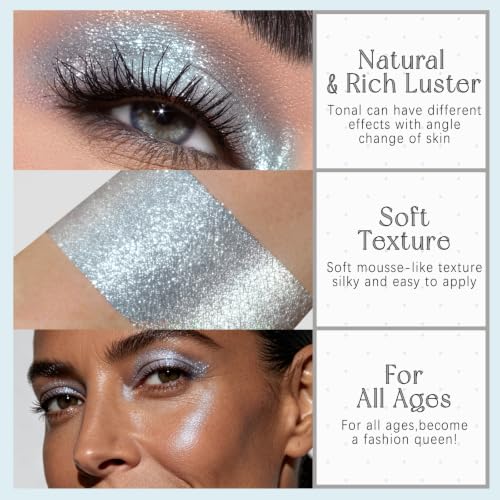 Light Blue Glitter Eyeshadow Palette - Duochrome Iridescent Sparkle, Long-Wear & Waterproof Makeup