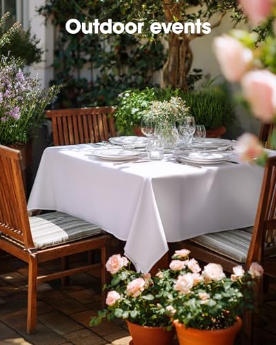 White Polyester Tablecloth 60 x 84 Inches, Reusable & Washable - 12 Pack