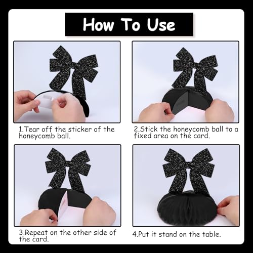 Black Gothic Bow Honeycomb Centerpieces - 8 Pcs for Party Decorations