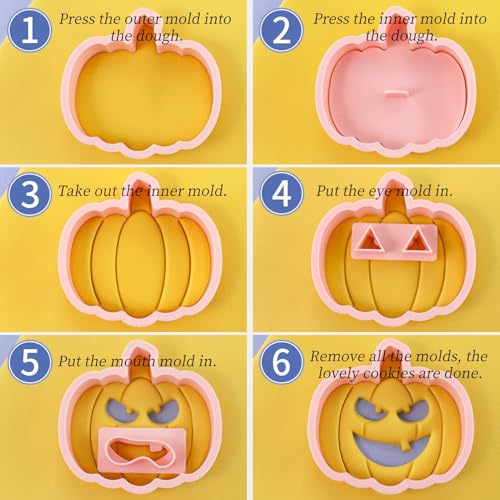 Halloween K-10 Mini Pumpkin Face Cookie Cutters Set with 10 Pcs DIY 3D Cookie Stamps