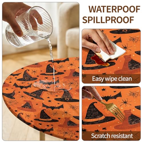 Halloween Round Fitted Tablecloth 37-44 Inch with Elastic Edges - Variation of THIS listing