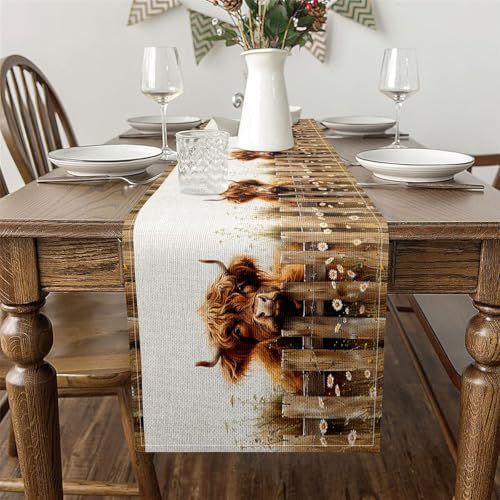 Jejeloiu Highland Cow Table Runner 13 x 90 Inch - Farmhouse Decor