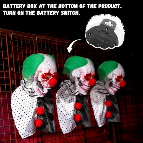 Halloween Animatronics Clown Pathway Markers - Floating Scary Skull, Light Up Eyes, Sound Activated, 3-Pack - Indoor & Outdoor Haunted Decorations