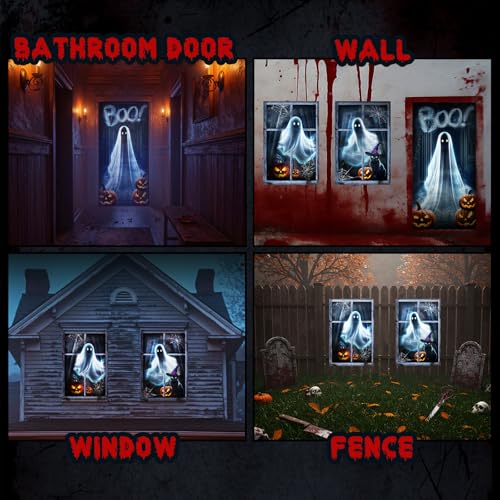 Halloween Ghost Window Door Cover Set - Spooky Decorations for Indoor Outdoor - Variation: Ghost